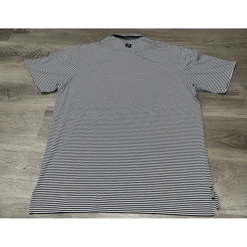 FJ Footjoy Mens Golf Polo Shirt Short Sleeve Blue & White Stripes Large - Picture 9 of 9